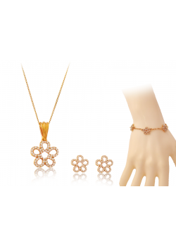 Dakkak Fashion 18K Gold Plated Crystal Zircon Necklace And Earring Set With Bracelet, DK013